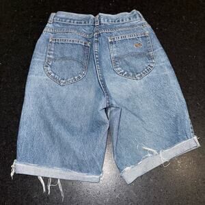 VINTAGE CHIC DENIM BLUE JEAN CUT OFF SHORTS, JORTS, ROLLED LEG HEM SZ 7